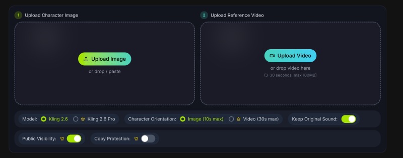 Upload Character Image & Motion Reference